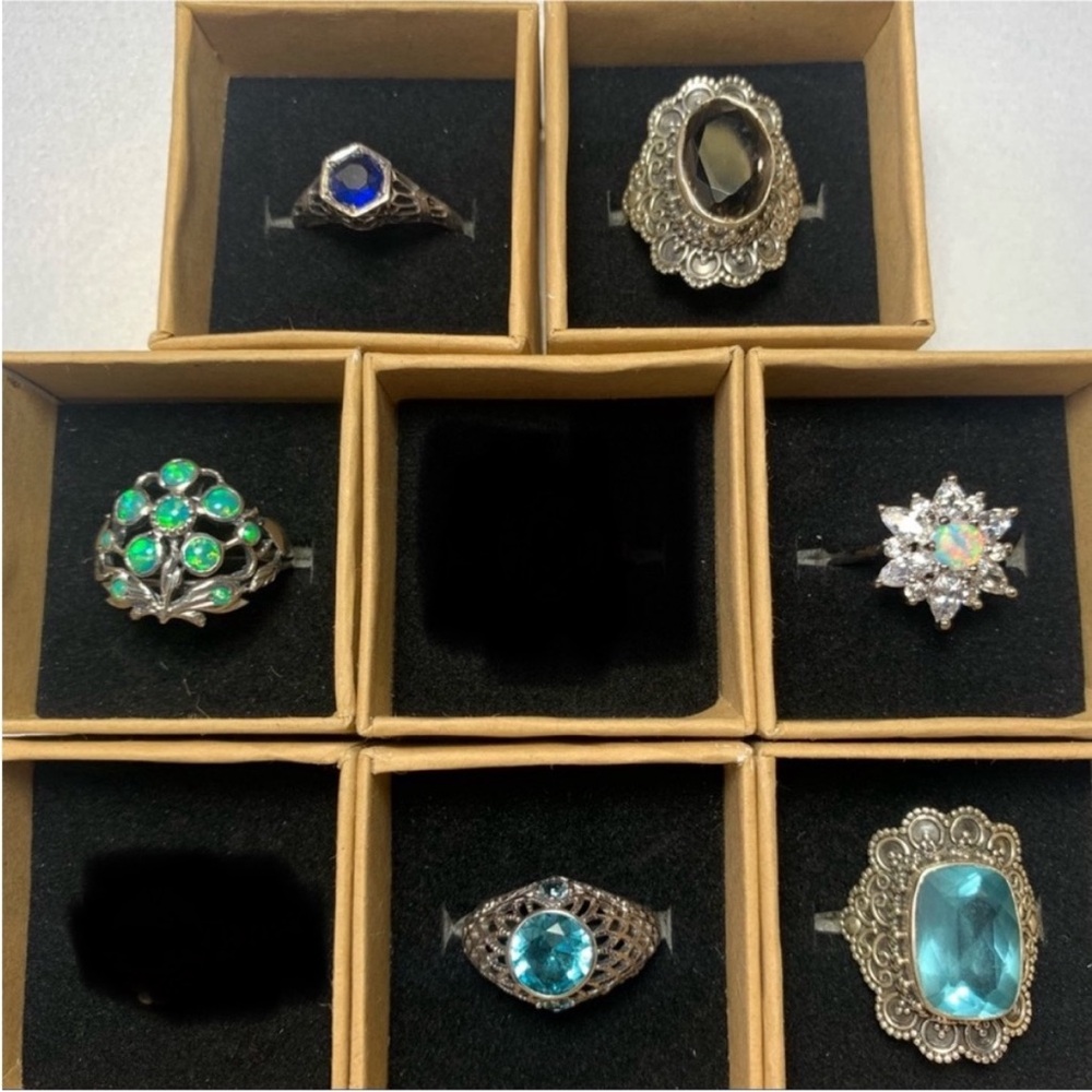 Solid sterling silver opal and garnet rings lot size 7